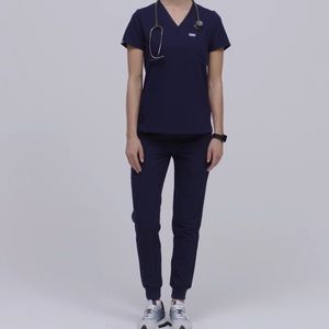 Small, regular length navy figs scrubs